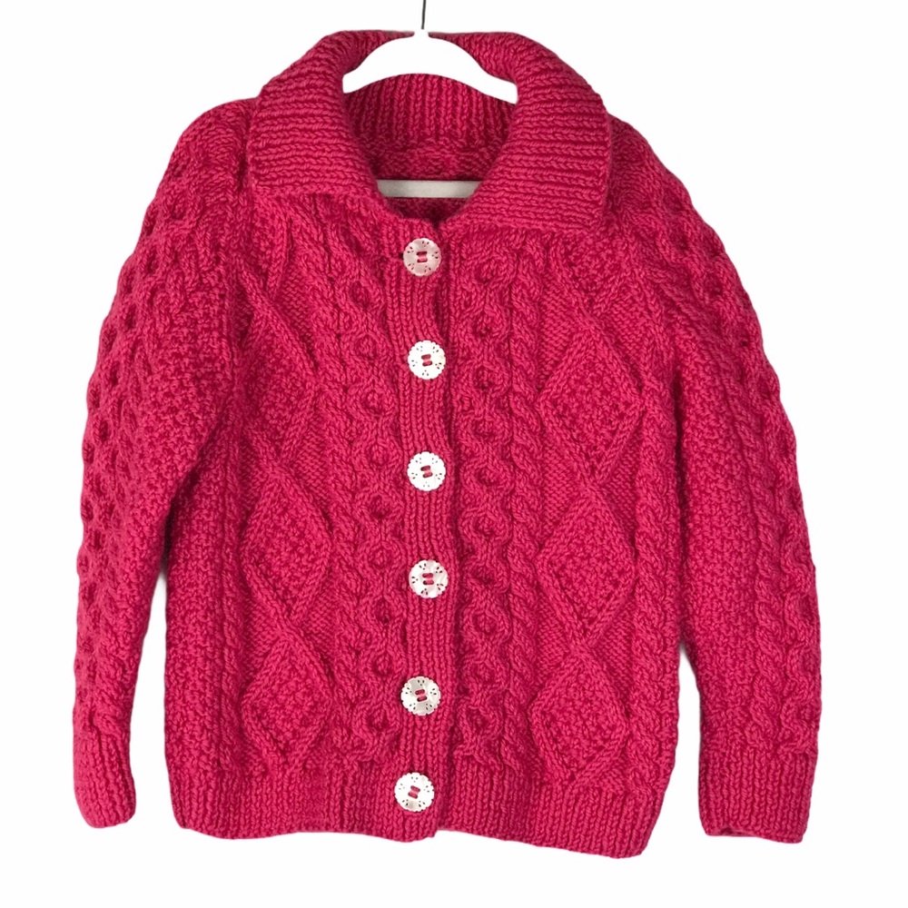 Hand knit Cardigan Sweater Pink 4T